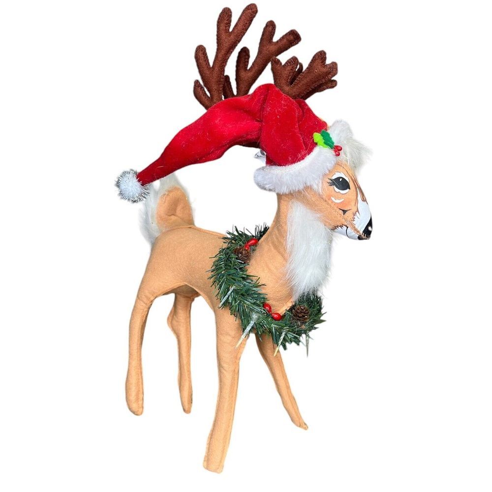 Annalee Christmas Reindeer with‎ Santa Hat and Wreath 2010 75th Anniversary 13"